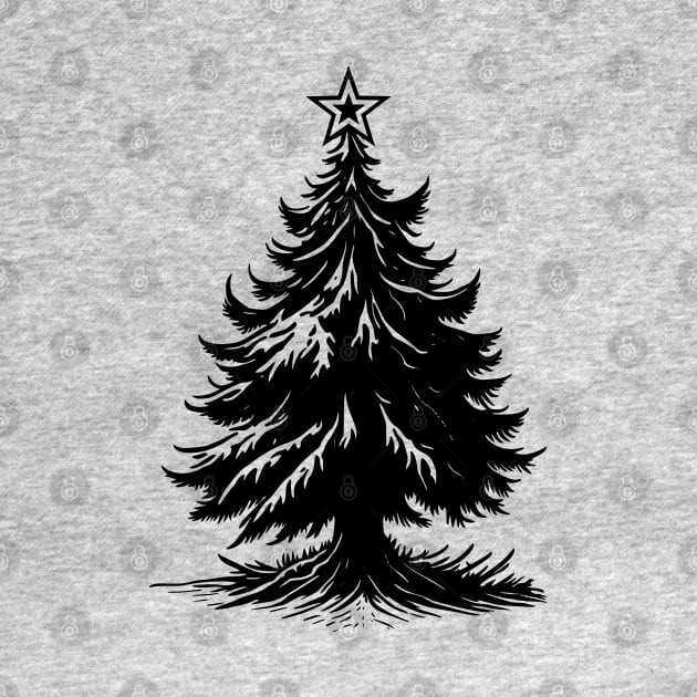 Minimalist Black Christmas Tree with Star on Top by JaussZ